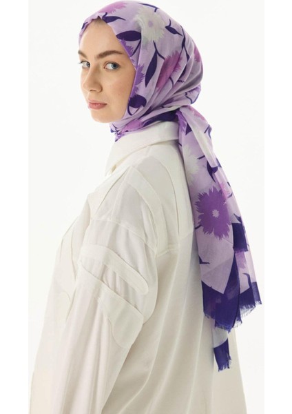 Ella Çiçek Desen Lila Pamuklu Şal indirimleri