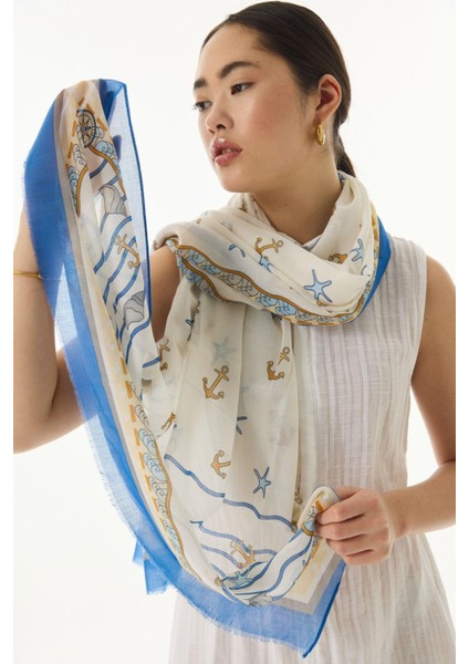 Terra Okyanus Desen Krem-Mavi Pembe Pamuklu Şal fiyatları
