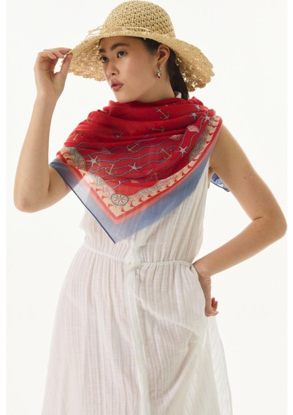 Terra Okyanus Desen Kırmızı Pamuklu Şal modelleri