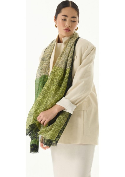 Aster Çiçek Desen Vizon-Sarı-Siyah Pamuklu Şal