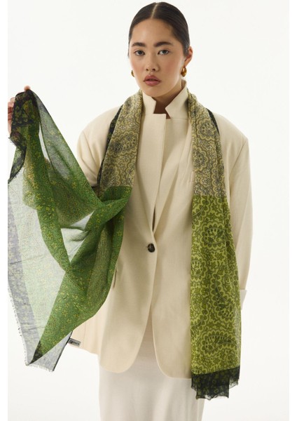 Aster Çiçek Desen Vizon-Sarı-Siyah Pamuklu Şal fiyatları