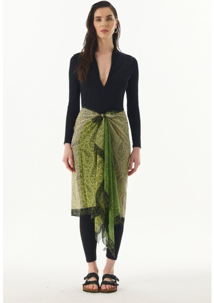 Aster Çiçek Desen Vizon-Sarı-Siyah Pamuklu Şal fırsatları