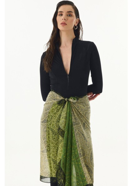 Aster Çiçek Desen Vizon-Sarı-Siyah Pamuklu Şal indirimleri