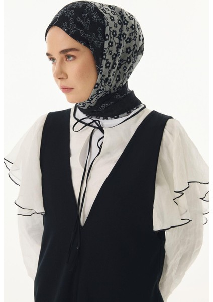 Gemma Papatya Desen Siyah Pamuklu Şal