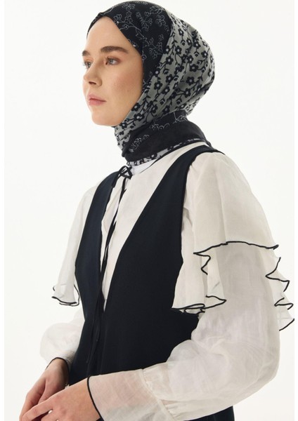 Gemma Papatya Desen Siyah Pamuklu Şal modelleri