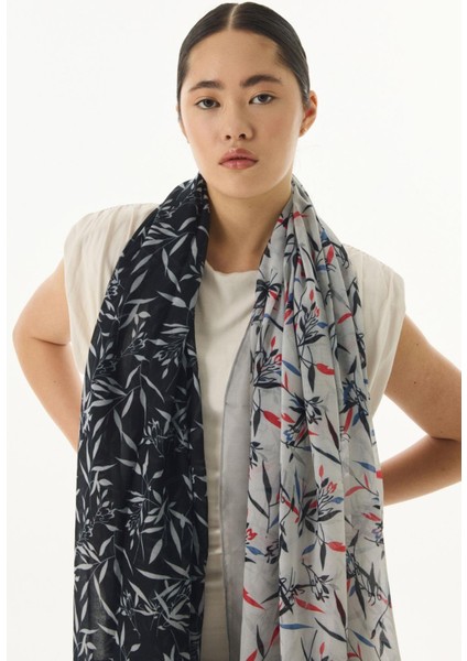 Zeyn Zeytin Yaprak’ı Desenli Siyah-Gri Pamuklu Şal modelleri