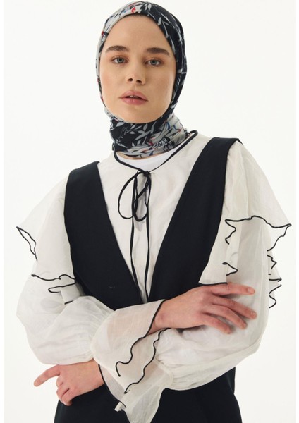 Zeyn Zeytin Yaprak’ı Desenli Siyah-Gri Pamuklu Şal fırsatları