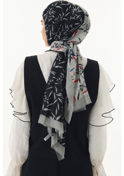 Zeyn Zeytin Yaprak’ı Desenli Siyah-Gri Pamuklu Şal indirimleri