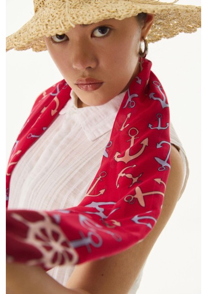 Mabel Dümen Desen Vişne Çürüğü - Fuşya Pamuklu Şal