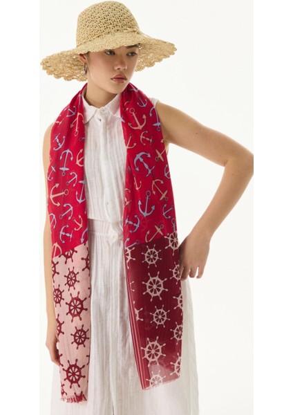 Mabel Dümen Desen Vişne Çürüğü - Fuşya Pamuklu Şal modelleri