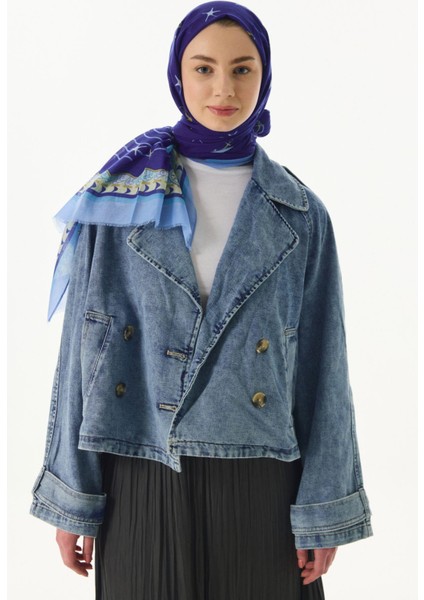 Terra Okyanus Desen Saks Mavi Pamuklu Şal modelleri