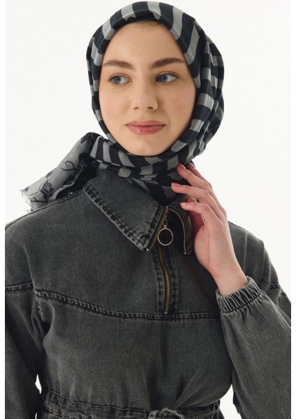 Pamela Çizgili Sarmaşık Desen Siyah Pamuklu Şal modelleri