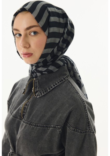 Pamela Çizgili Sarmaşık Desen Siyah Pamuklu Şal fırsatları