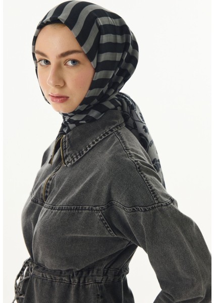 Pamela Çizgili Sarmaşık Desen Siyah Pamuklu Şal indirimleri