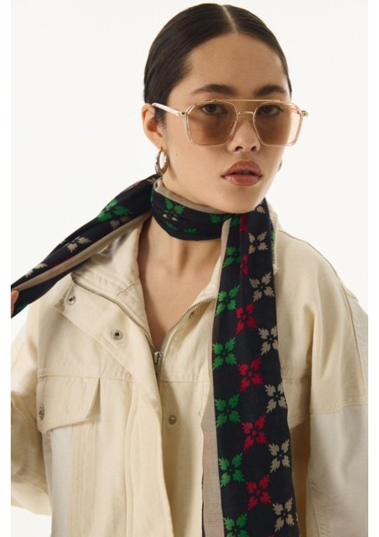 Perla Desenli Siyah Pamuklu Şal