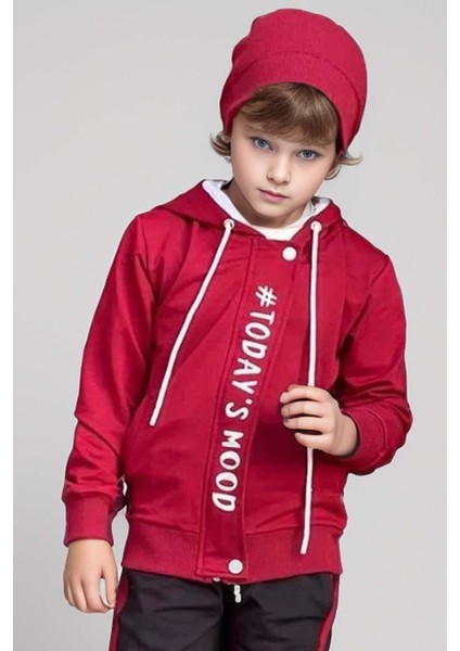 Erkek Çocuk Üzeri Todays Mod Yazı ve Şerit Detaylı Kapüşonlu Bordo Eşofman Takım fiyatları