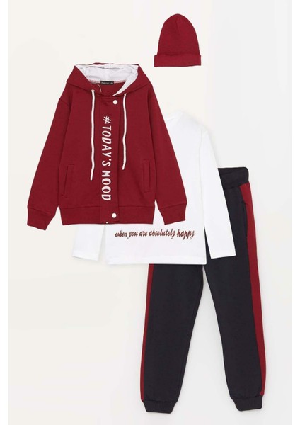Erkek Çocuk Üzeri Todays Mod Yazı ve Şerit Detaylı Kapüşonlu Bordo Eşofman Takım fırsatları