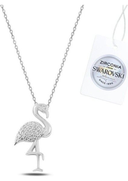 Zirconia Taşlı Flamingo Kolye 925 Ayar Gümüş