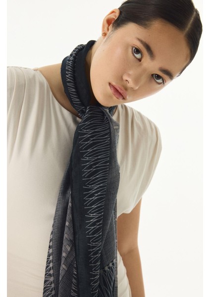 Aria Çizgi Desen Gri Pamuklu Şal