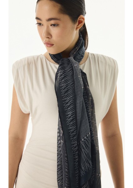 Aria Çizgi Desen Gri Pamuklu Şal indirimleri