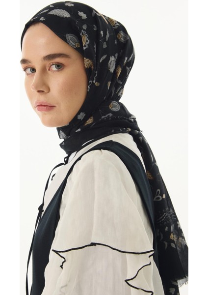 Lina Nine Desen Siyah- Gri Pamuklu Şal