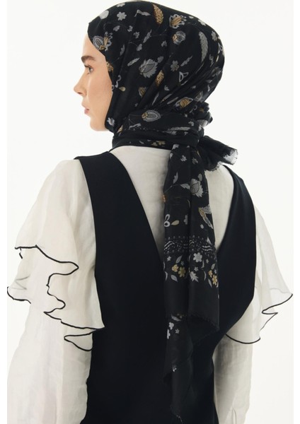 Lina Nine Desen Siyah- Gri Pamuklu Şal modelleri