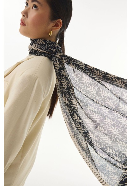 Emily Burçak Desen Siyah Pamuklu Şal