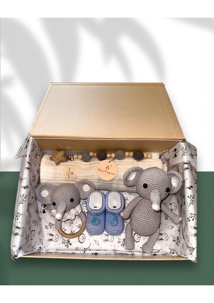 Little - Bebek Hediye Kutusu / Kişiselleştirilebilir Babyshower Yenidoğan Hediye Seti - Elephant Box 1