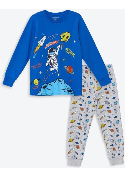 Lcw Kids Bisiklet Yaka Baskılı Uzun Kollu Erkek Çocuk Pijama Takımı
