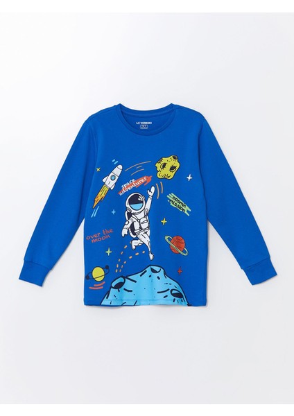 Lcw Kids Bisiklet Yaka Baskılı Uzun Kollu Erkek Çocuk Pijama Takımı