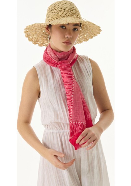 Aria Çizgi Desen fuşya Pamuklu Şal