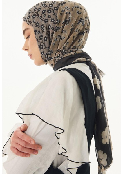 Gemma Papatya Desen kahverengi Pamuklu Şal