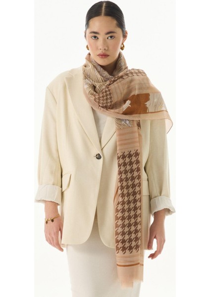 Evie Kazayağı Desen Bej Pamuklu Şal