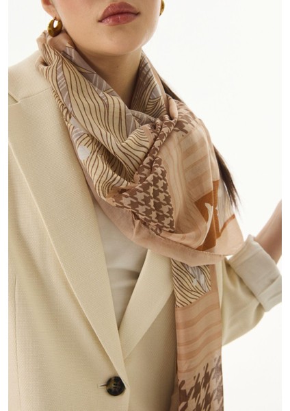 Evie Kazayağı Desen Bej Pamuklu Şal fiyatları