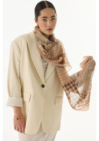 Evie Kazayağı Desen Bej Pamuklu Şal modelleri