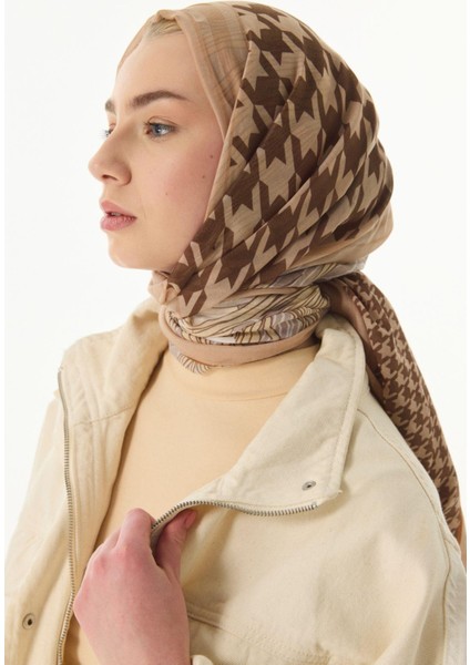 Evie Kazayağı Desen Bej Pamuklu Şal fırsatları