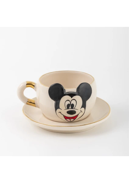 BSK Ceramics Handmade Mickey Mouse Çay Fincanı Beyaz Seramik El Yapımı