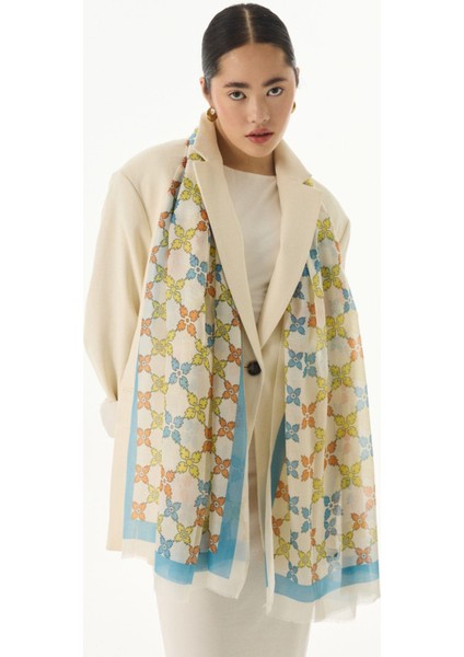 Perla Desenli Krem Pamuklu Şal