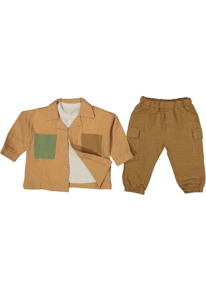 238693 Erkek Bebek Açık Kahve Frankurt Renkli Cepli 3'lü Takım