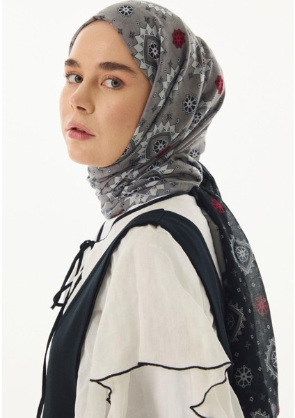 Ember Etnik Desen Siyah - Gri Pamuklu Şal modelleri
