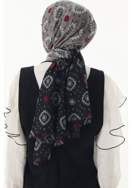 Ember Etnik Desen Siyah - Gri Pamuklu Şal indirimleri