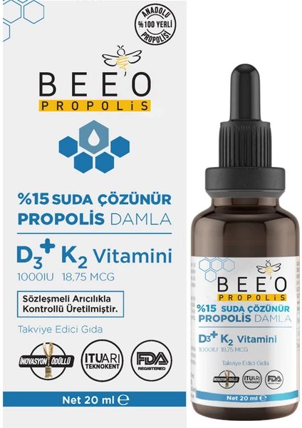 Beeo D3+K2 Suda Çözünür Propolis Damla 20 ml