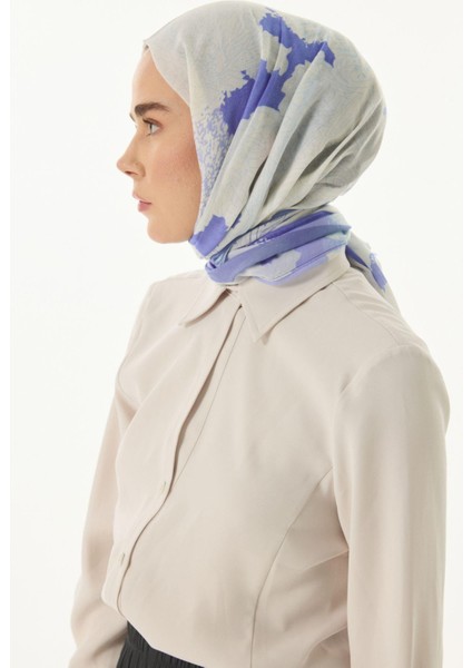 Laura Bulut Desen Mavi-Turkuaz Pamuklu Şal