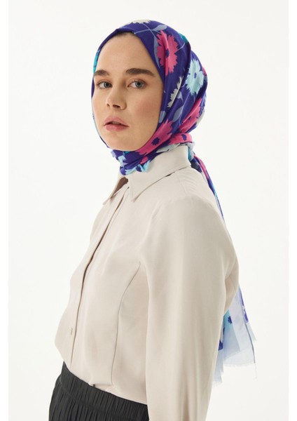 Ella Çiçek Desen Gri Pamuklu Şal