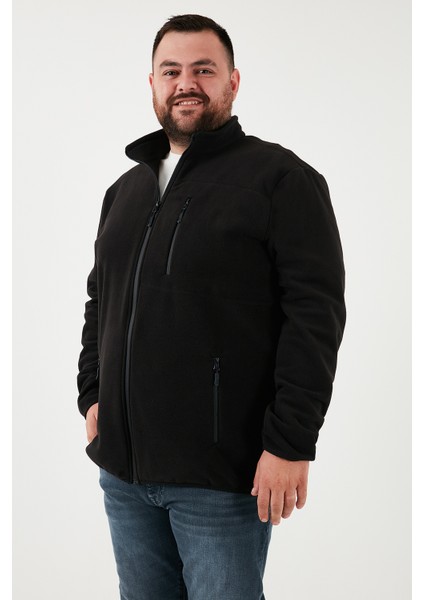 Regular Fit Dik Yaka Fermuarlı Büyük Beden Polar Hırka Erkek Hırka 5906028B