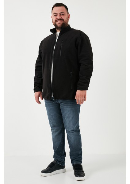 Regular Fit Dik Yaka Fermuarlı Büyük Beden Polar Hırka Erkek Hırka 5906028B