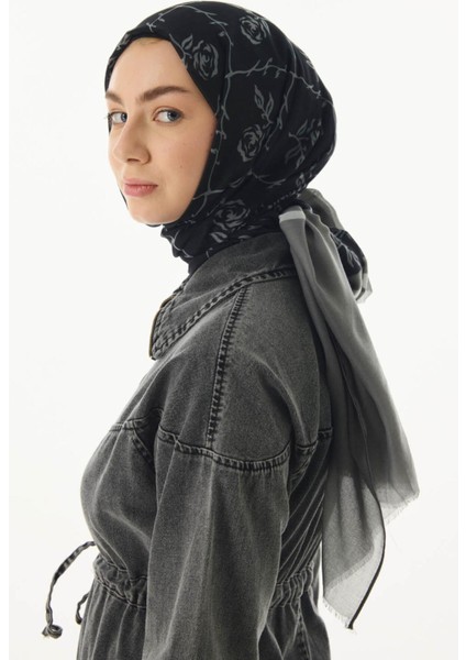 Berry Rose Desen Siyah - Gri Pamuklu Şal modelleri