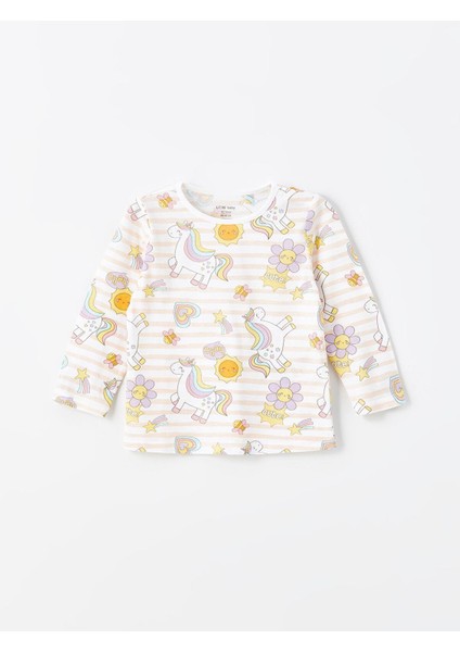 Lcw Baby Bisiklet Yaka Uzun Kollu Baskılı Kız Bebek Pijama Takımı 2'li modelleri