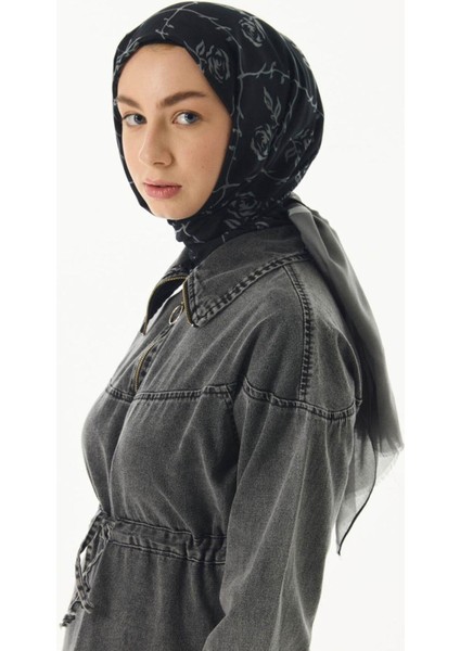 Berry Rose Desen Siyah - Gri Pamuklu Şal indirimleri