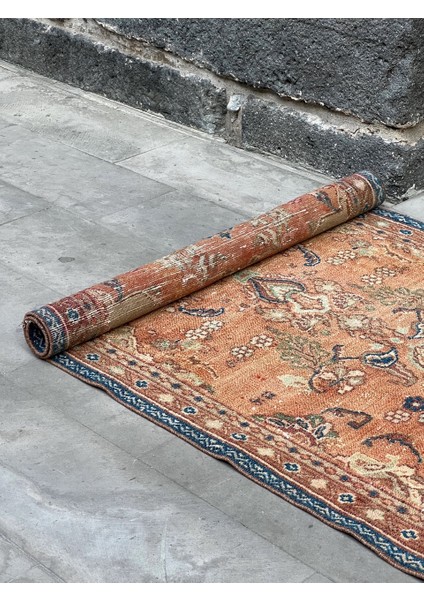 108X309 cm El Dokuma Çiçek Desenli Uzun Yolluk Yumuşak Turuncu Renk Kilim fırsatları